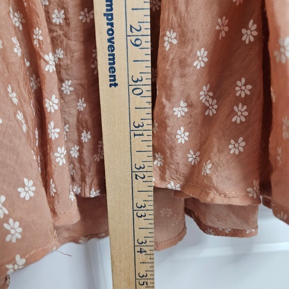 Entro Floral V-Neck Button Front Drawstring Waist Mini Dress Terracotta D16088 M - Picture 11 of 12